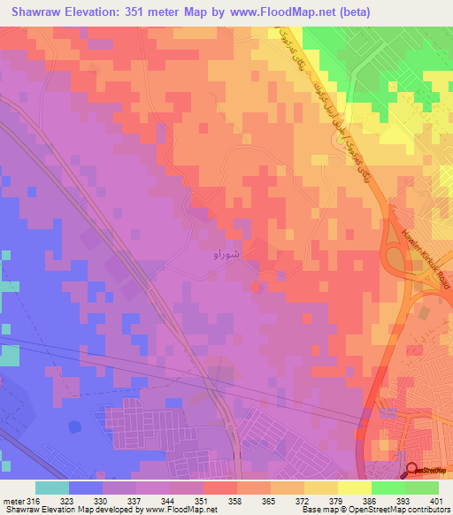 Shawraw,Iraq Elevation Map