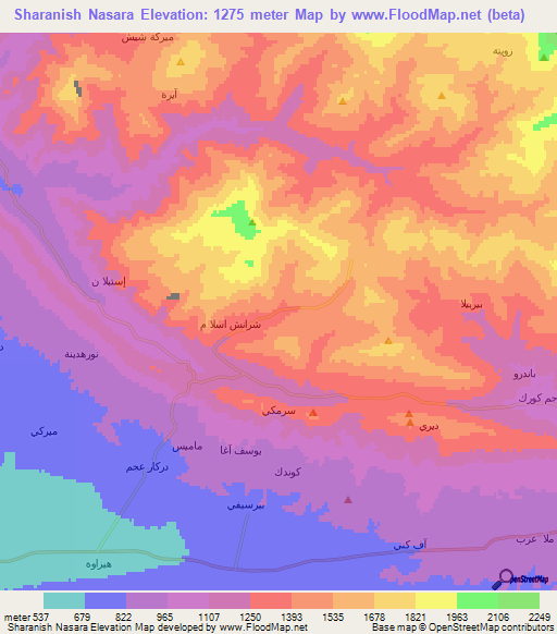 Sharanish Nasara,Iraq Elevation Map