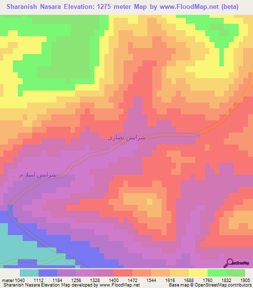 Sharanish Nasara,Iraq Elevation Map