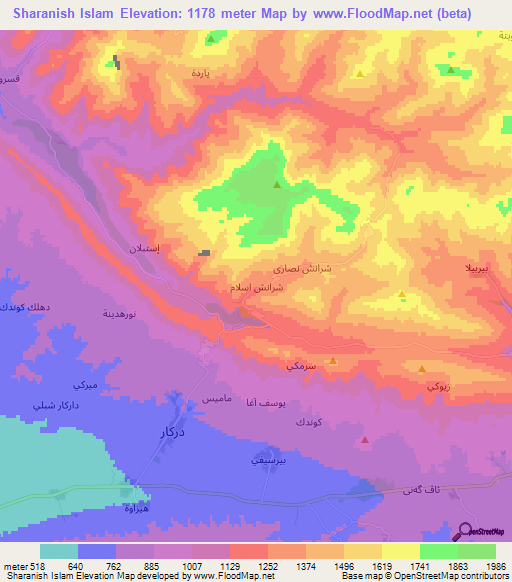 Sharanish Islam,Iraq Elevation Map