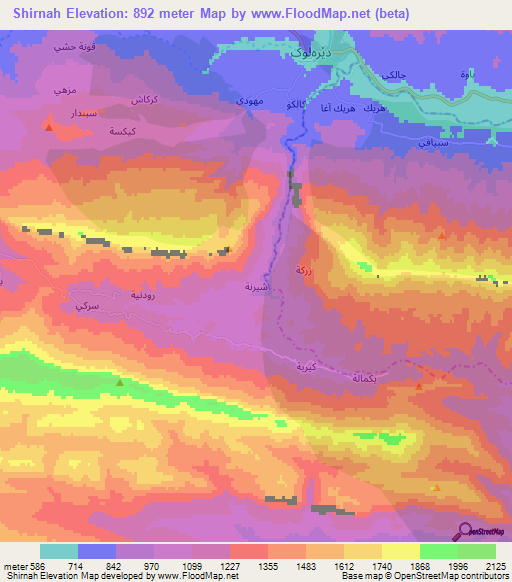 Shirnah,Iraq Elevation Map