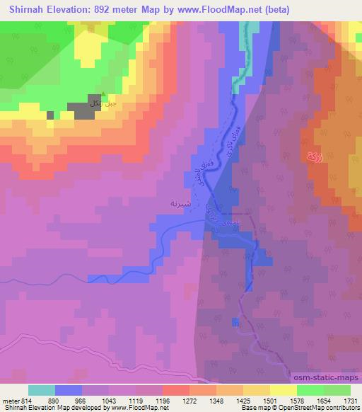 Shirnah,Iraq Elevation Map