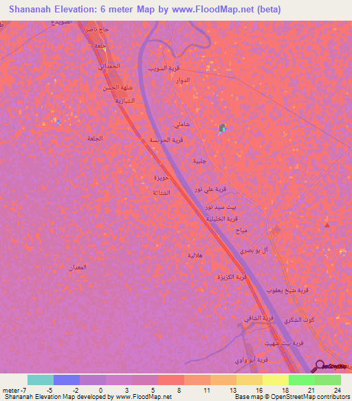 Shananah,Iraq Elevation Map