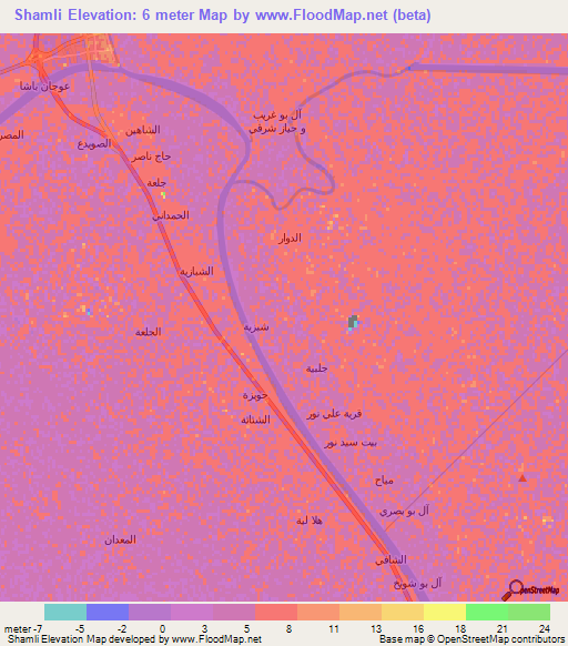 Shamli,Iraq Elevation Map