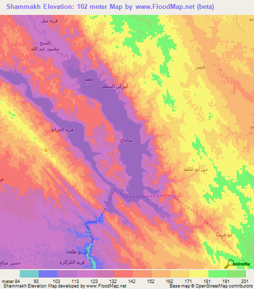 Shammakh,Iraq Elevation Map