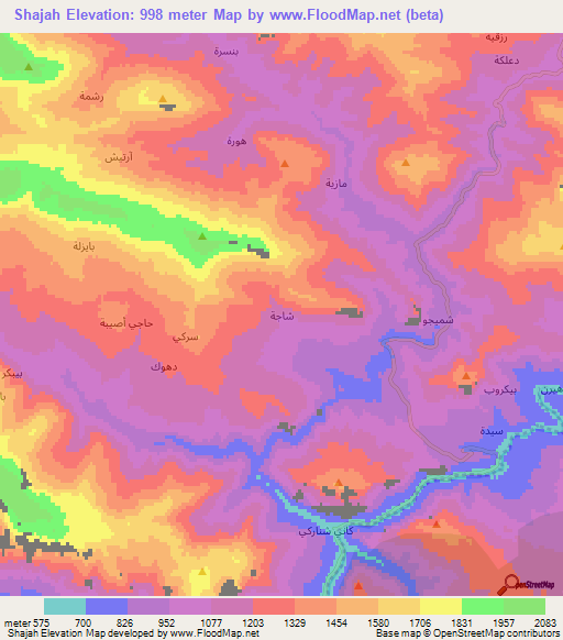 Shajah,Iraq Elevation Map