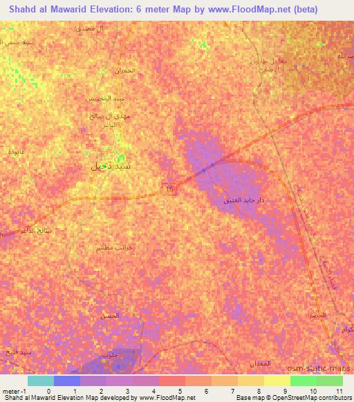 Shahd al Mawarid,Iraq Elevation Map