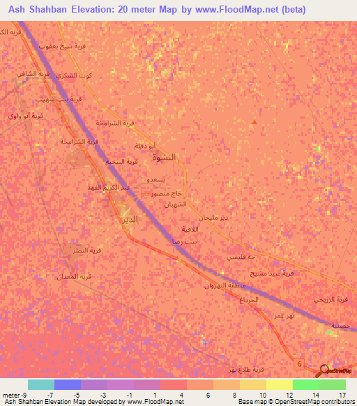 Ash Shahban,Iraq Elevation Map