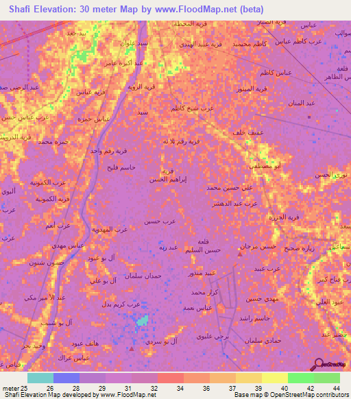 Shafi,Iraq Elevation Map