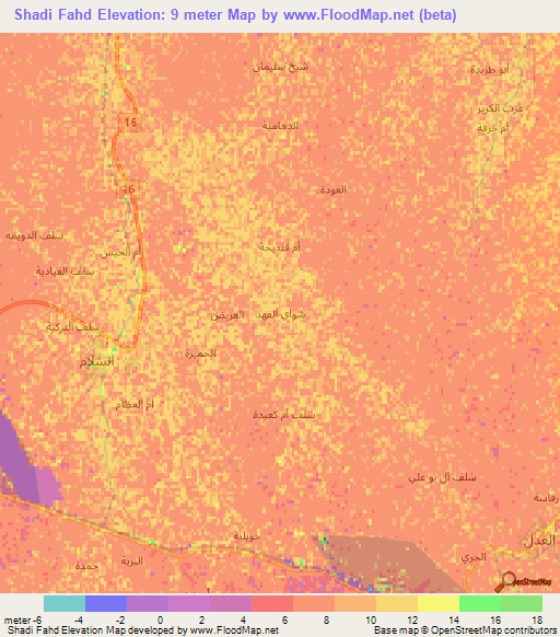 Shadi Fahd,Iraq Elevation Map