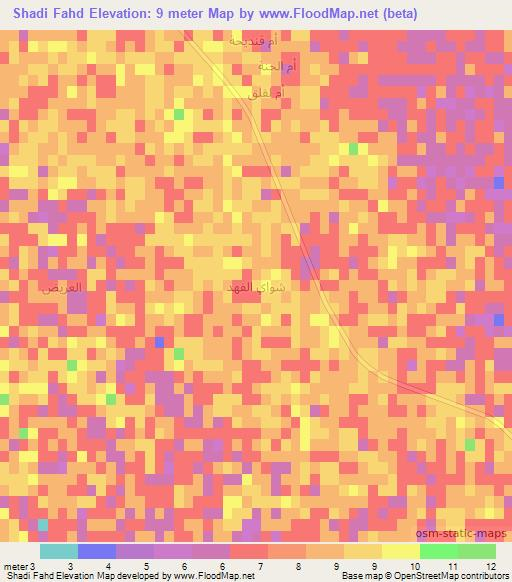 Shadi Fahd,Iraq Elevation Map