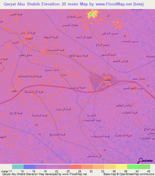 Qaryat Abu Shabib,Iraq Elevation Map