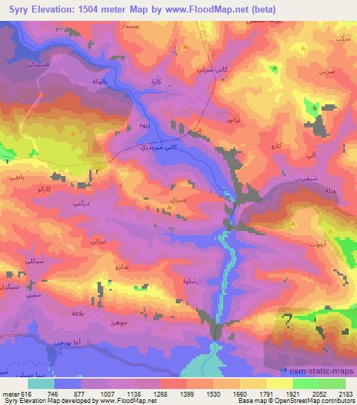 Syry,Iraq Elevation Map