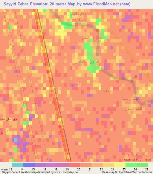 Sayyid Zabar,Iraq Elevation Map