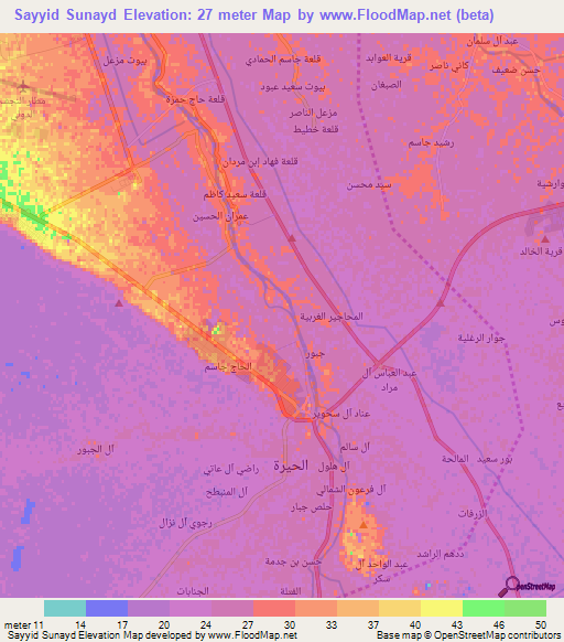 Sayyid Sunayd,Iraq Elevation Map