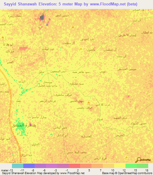 Sayyid Shanawah,Iraq Elevation Map