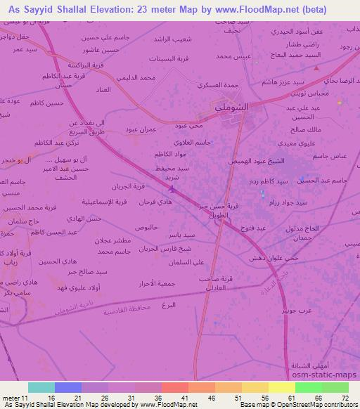 As Sayyid Shallal,Iraq Elevation Map