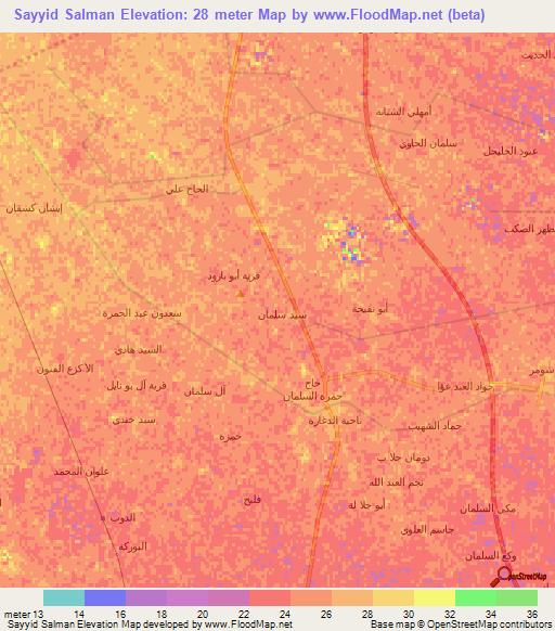 Sayyid Salman,Iraq Elevation Map
