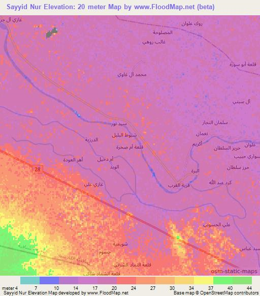 Sayyid Nur,Iraq Elevation Map