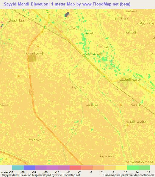 Sayyid Mahdi,Iraq Elevation Map