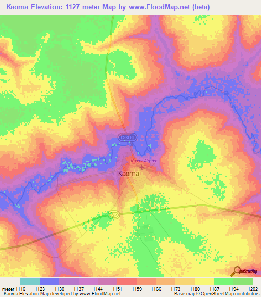 Kaoma,Zambia Elevation Map