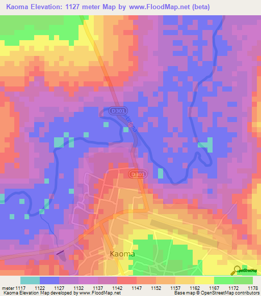 Kaoma,Zambia Elevation Map