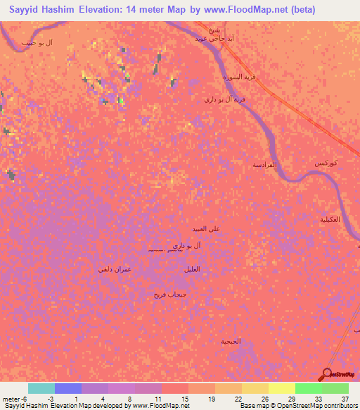 Sayyid Hashim,Iraq Elevation Map