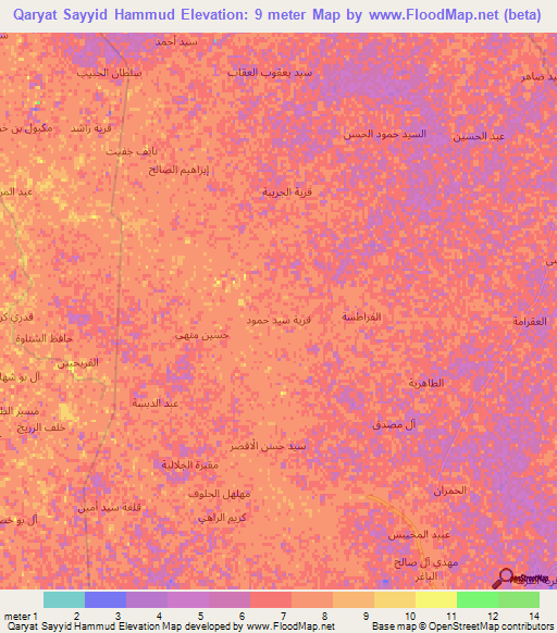 Qaryat Sayyid Hammud,Iraq Elevation Map