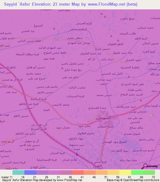 Sayyid `Asfur,Iraq Elevation Map