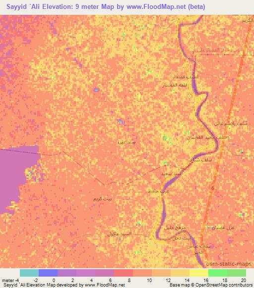 Sayyid `Ali,Iraq Elevation Map