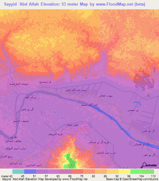 Sayyid `Abd Allah,Iraq Elevation Map