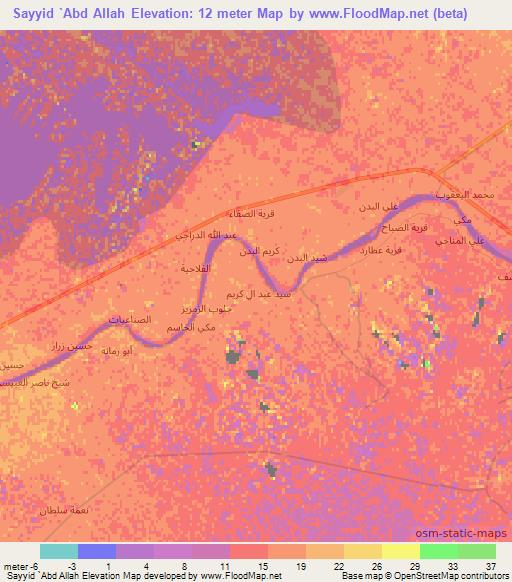 Sayyid `Abd Allah,Iraq Elevation Map