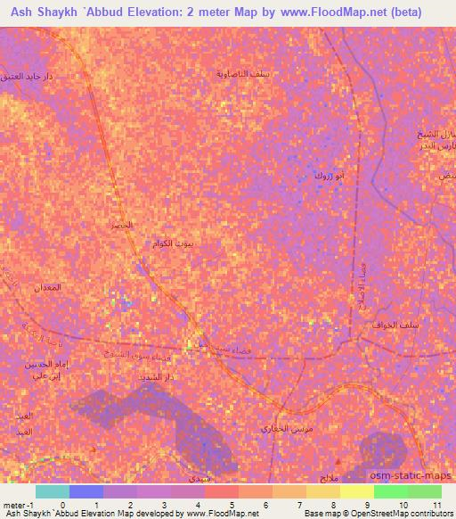 Ash Shaykh `Abbud,Iraq Elevation Map