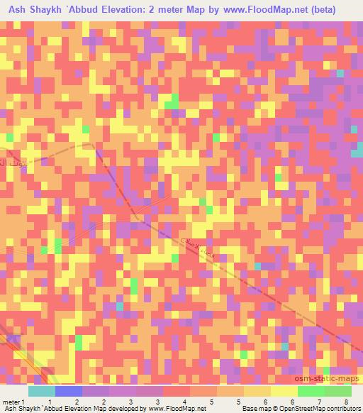 Ash Shaykh `Abbud,Iraq Elevation Map