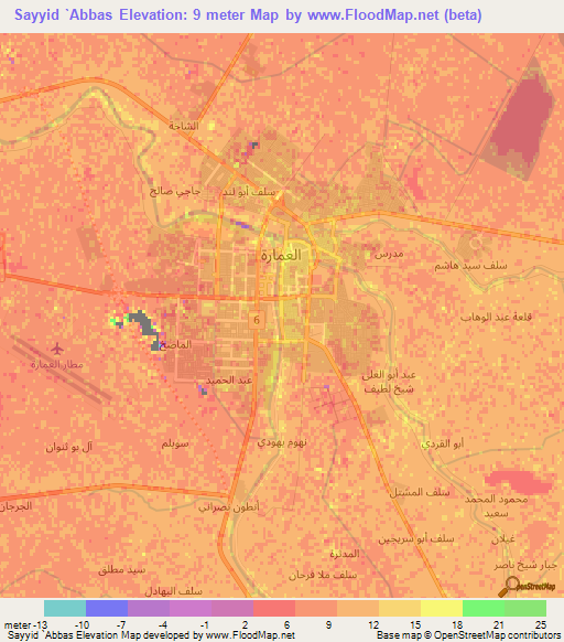 Sayyid `Abbas,Iraq Elevation Map