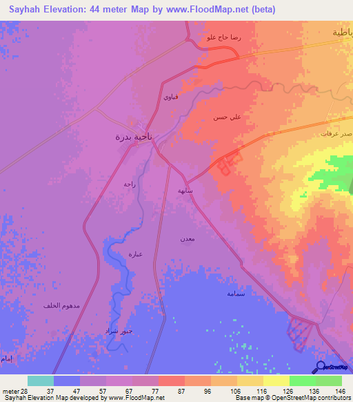 Sayhah,Iraq Elevation Map