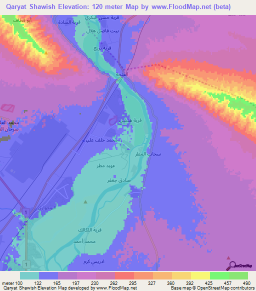 Qaryat Shawish,Iraq Elevation Map