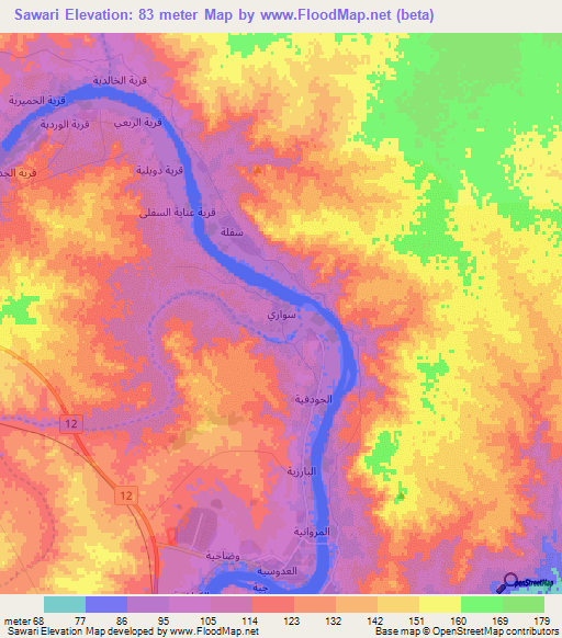 Sawari,Iraq Elevation Map