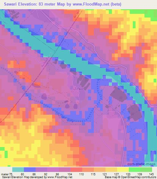 Sawari,Iraq Elevation Map