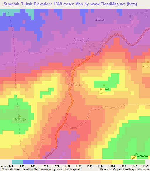 Suwarah Tukah,Iraq Elevation Map