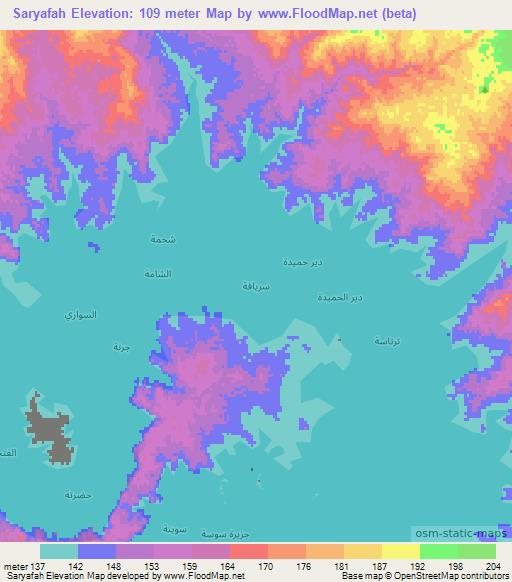 Saryafah,Iraq Elevation Map