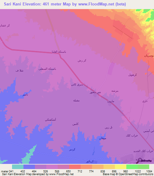 Sari Kani,Iraq Elevation Map