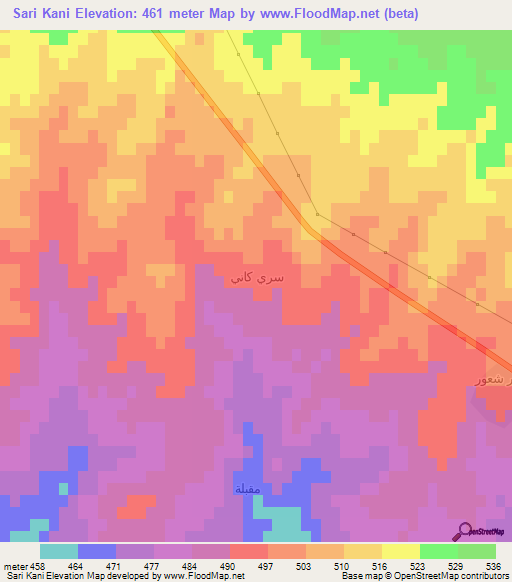 Sari Kani,Iraq Elevation Map