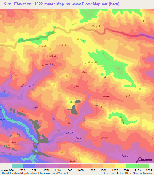 Sirni,Iraq Elevation Map