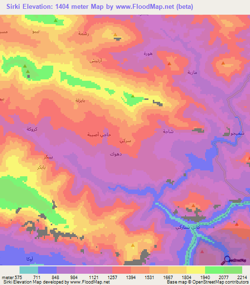 Sirki,Iraq Elevation Map