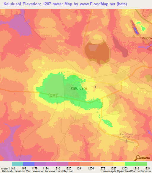 Kalulushi,Zambia Elevation Map