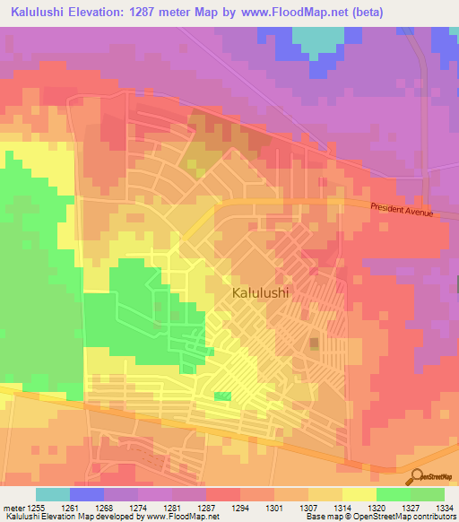 Kalulushi,Zambia Elevation Map