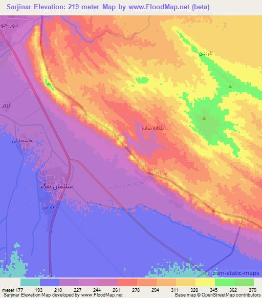 Sarjinar,Iraq Elevation Map