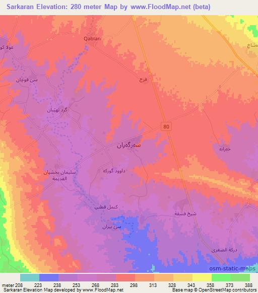 Sarkaran,Iraq Elevation Map