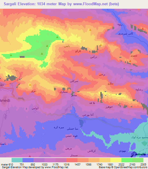 Sargali,Iraq Elevation Map